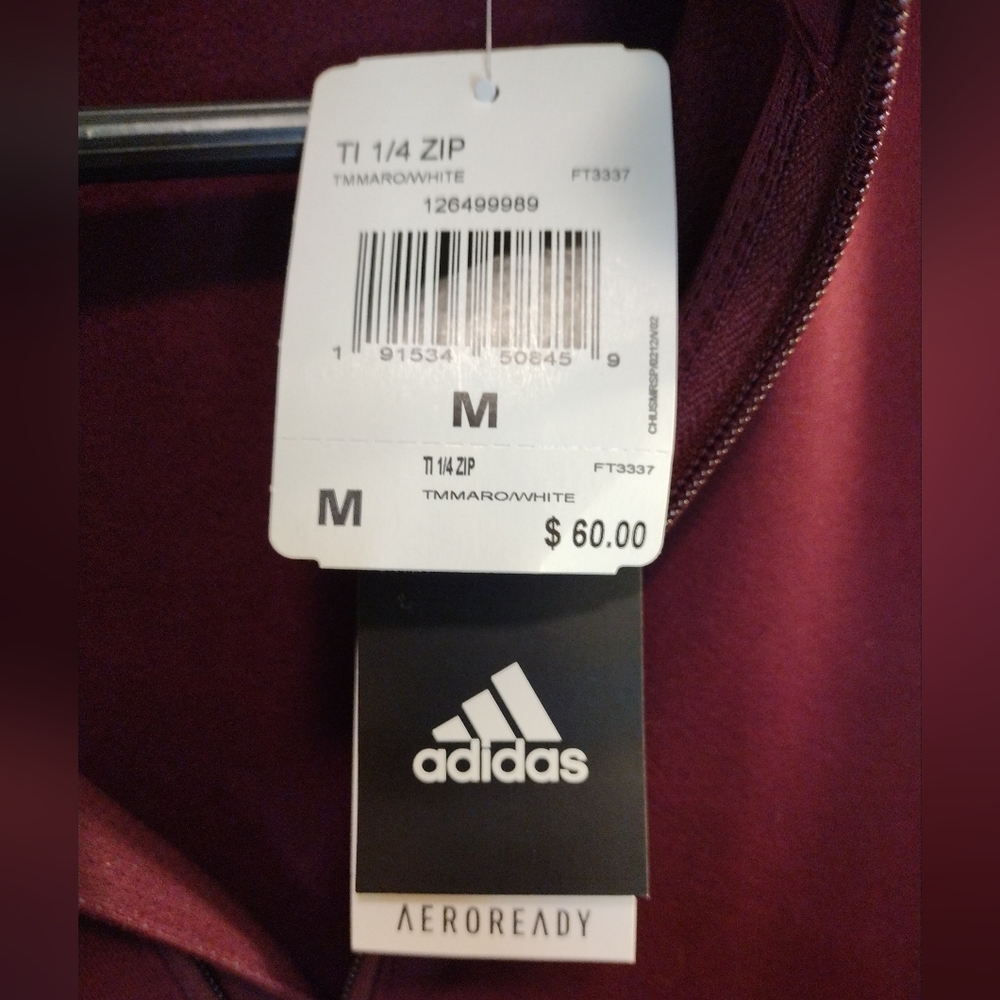 Adidas Team 1/4 Zip Pull Over Jersey Shirt Maroon w/ White Logo Medium NWT - Picture 6 of 8